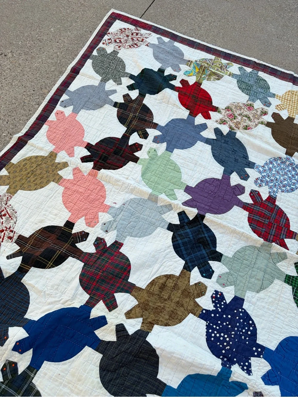 Vintage turtle handmade quilt large throw blanket patchwork multi color tortoise